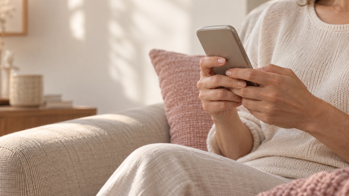 Manos de una mujer sosteniendo un teléfono móvil